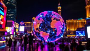 A photograph of the las vegas sphere at night