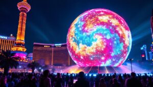 A photograph of capture a photograph of the las vegas sphere at night