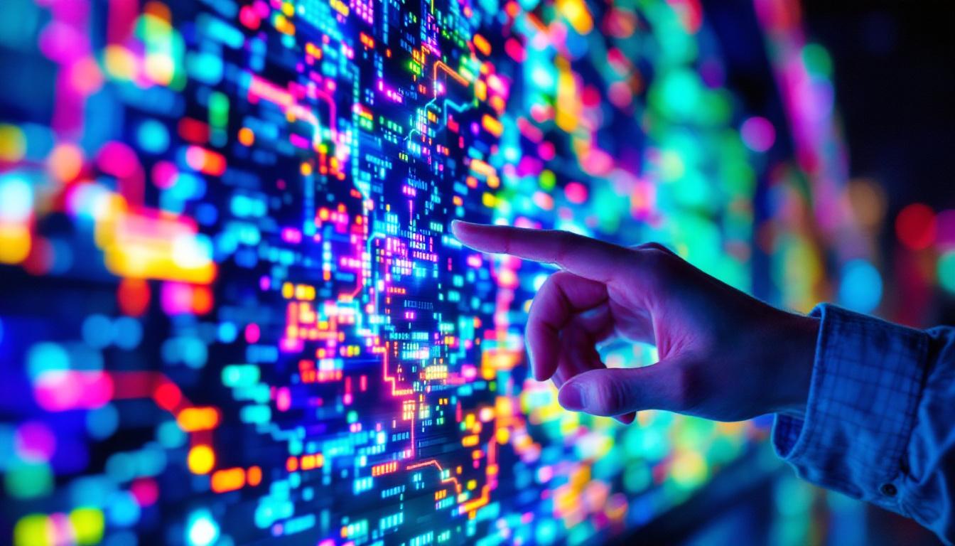 A photograph of a close-up of a vibrant led display showcasing dynamic colors and intricate details