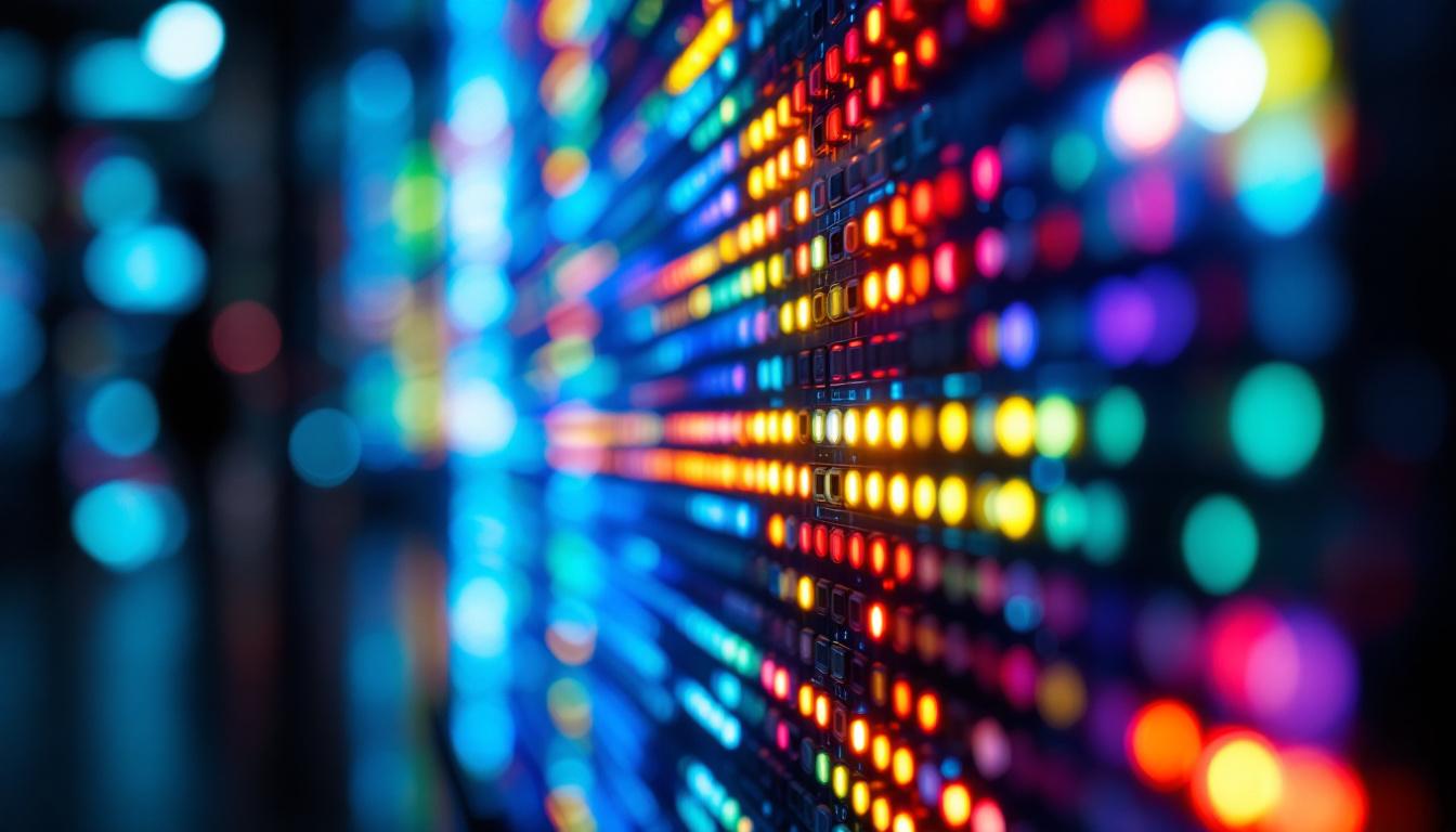 A photograph of a close-up of a vibrant led display showcasing various colors and patterns