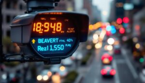 A photograph of a beaverton traffic camera with its led display illuminated