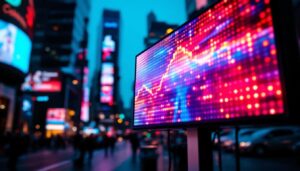 A photograph of a vibrant led display in action