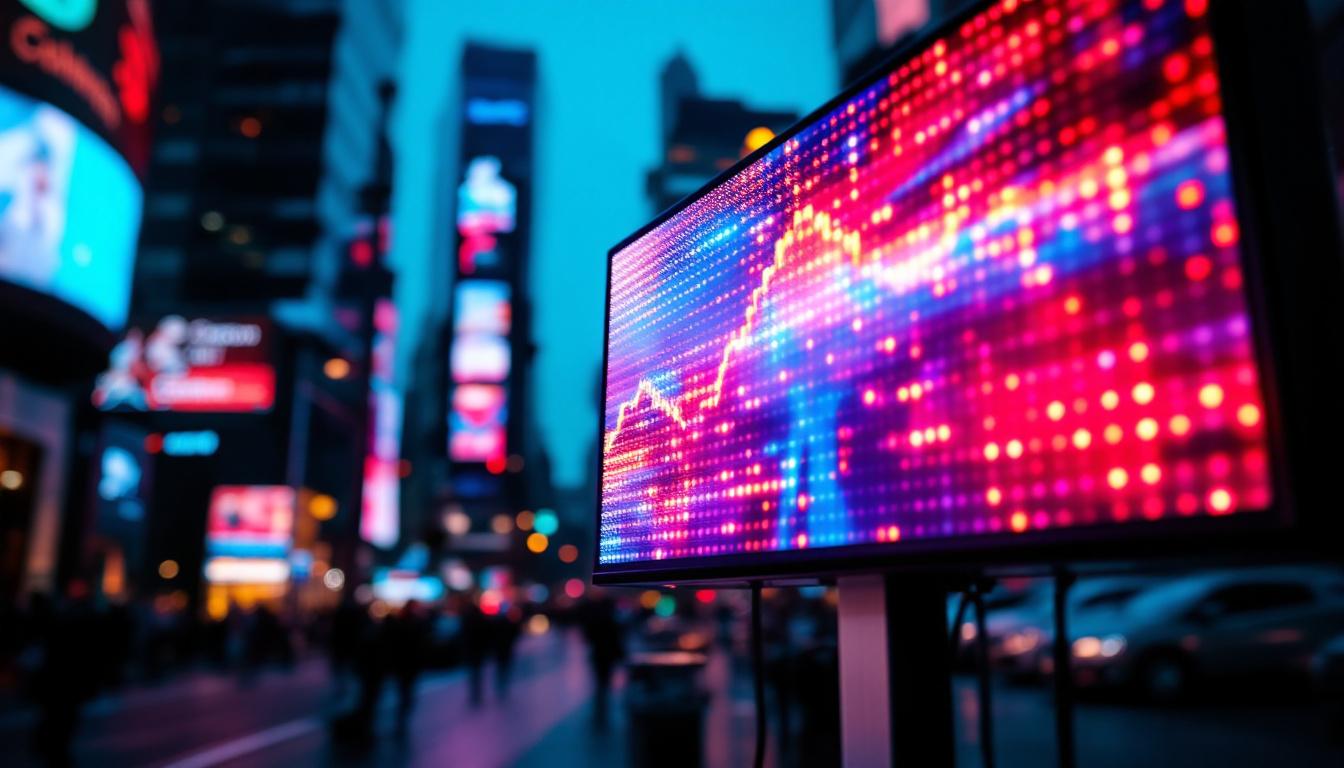 A photograph of a vibrant led display in action