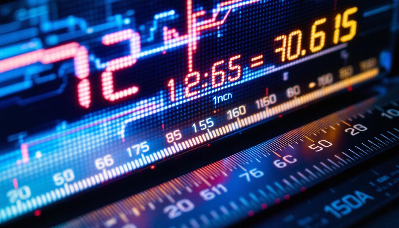 A photograph of a close-up shot of an led display screen showing measurements in both inches and centimeters