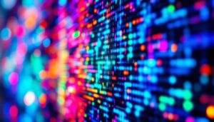 A photograph of a close-up shot of an led display screen showcasing vibrant colors and detailed images