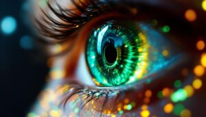 A photograph of a close-up of a stereoscopic led display in action