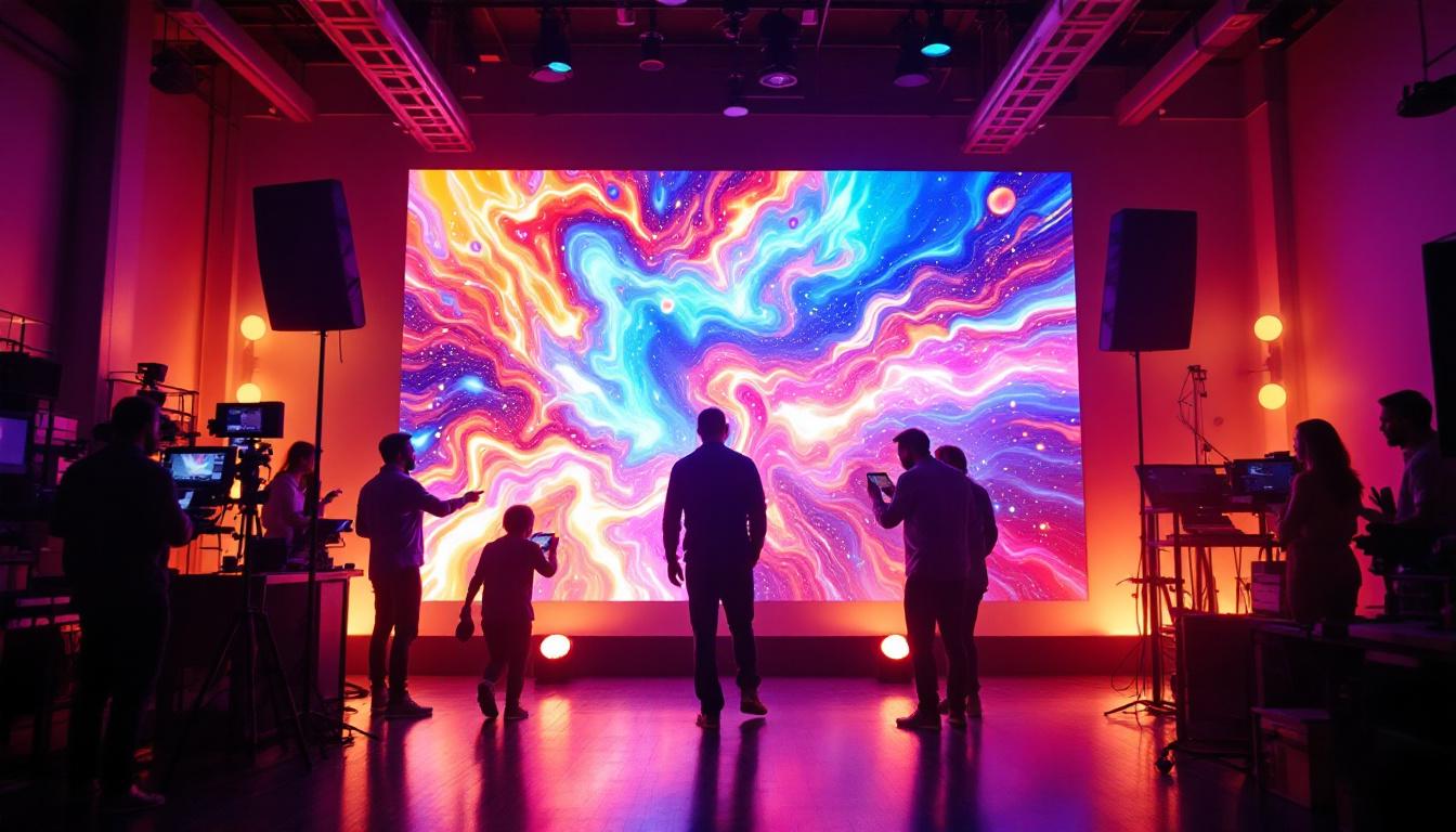 A photograph of a vibrant led display in action at a local video production studio