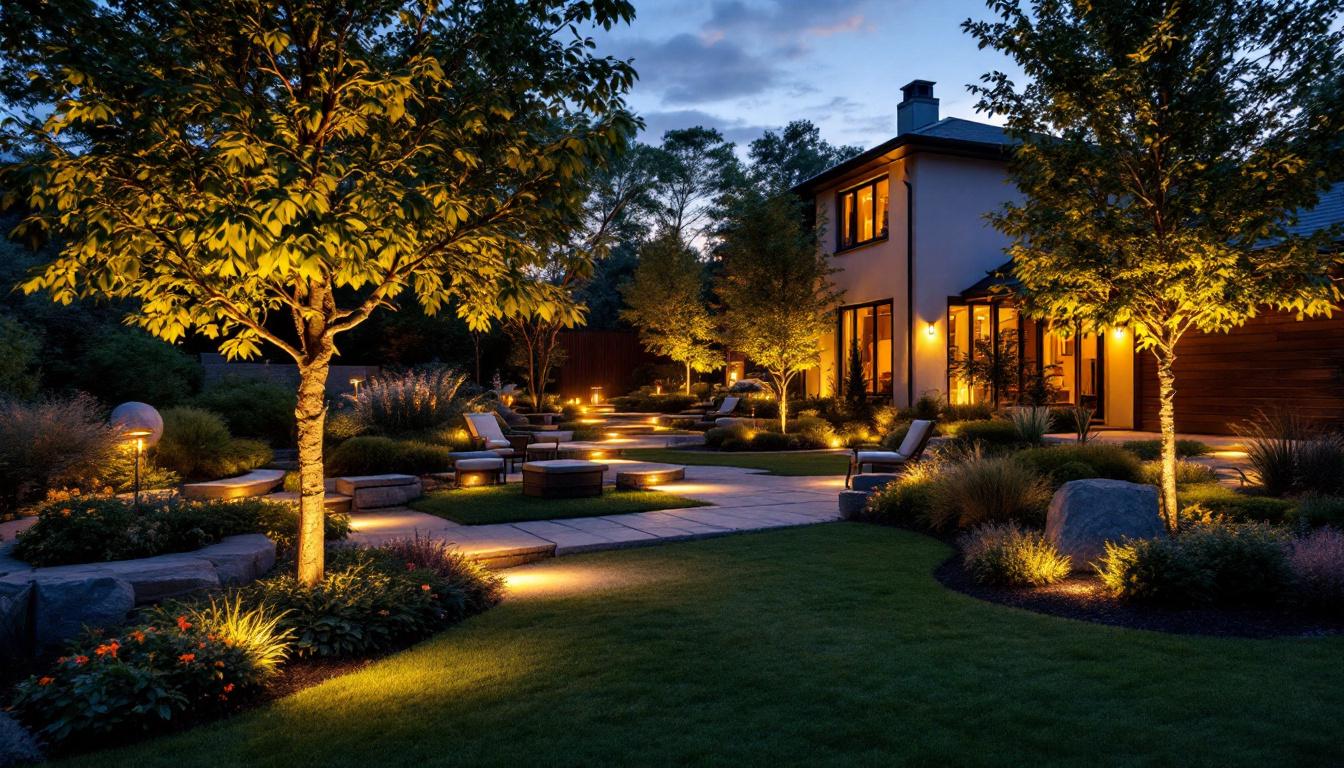 A photograph of a beautifully illuminated outdoor space at dusk