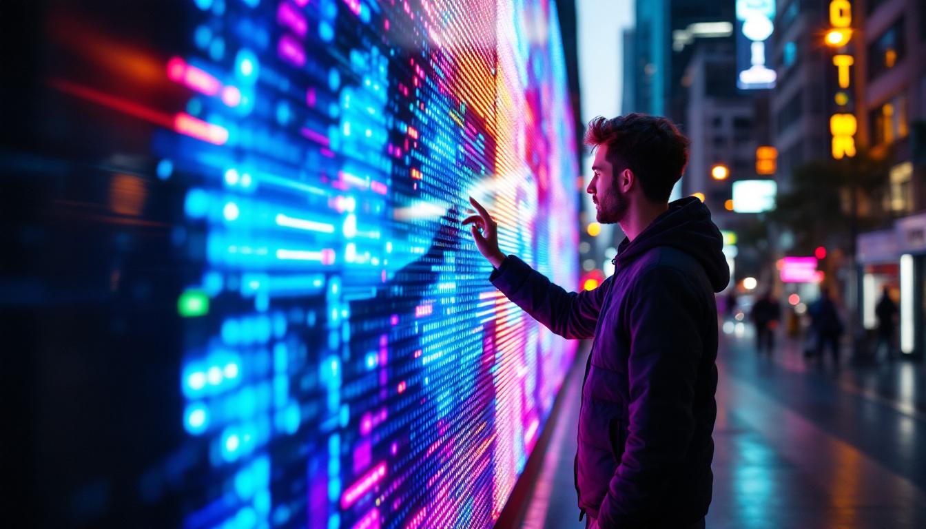 A photograph of capture a photograph of a vibrant led display in an urban setting