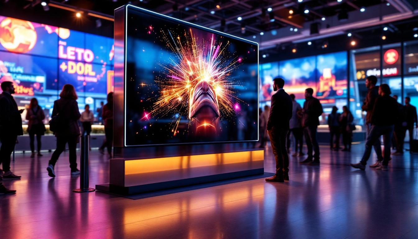 A photograph of capture a photograph of a vibrant indoor setting showcasing a sleek led display screen in use