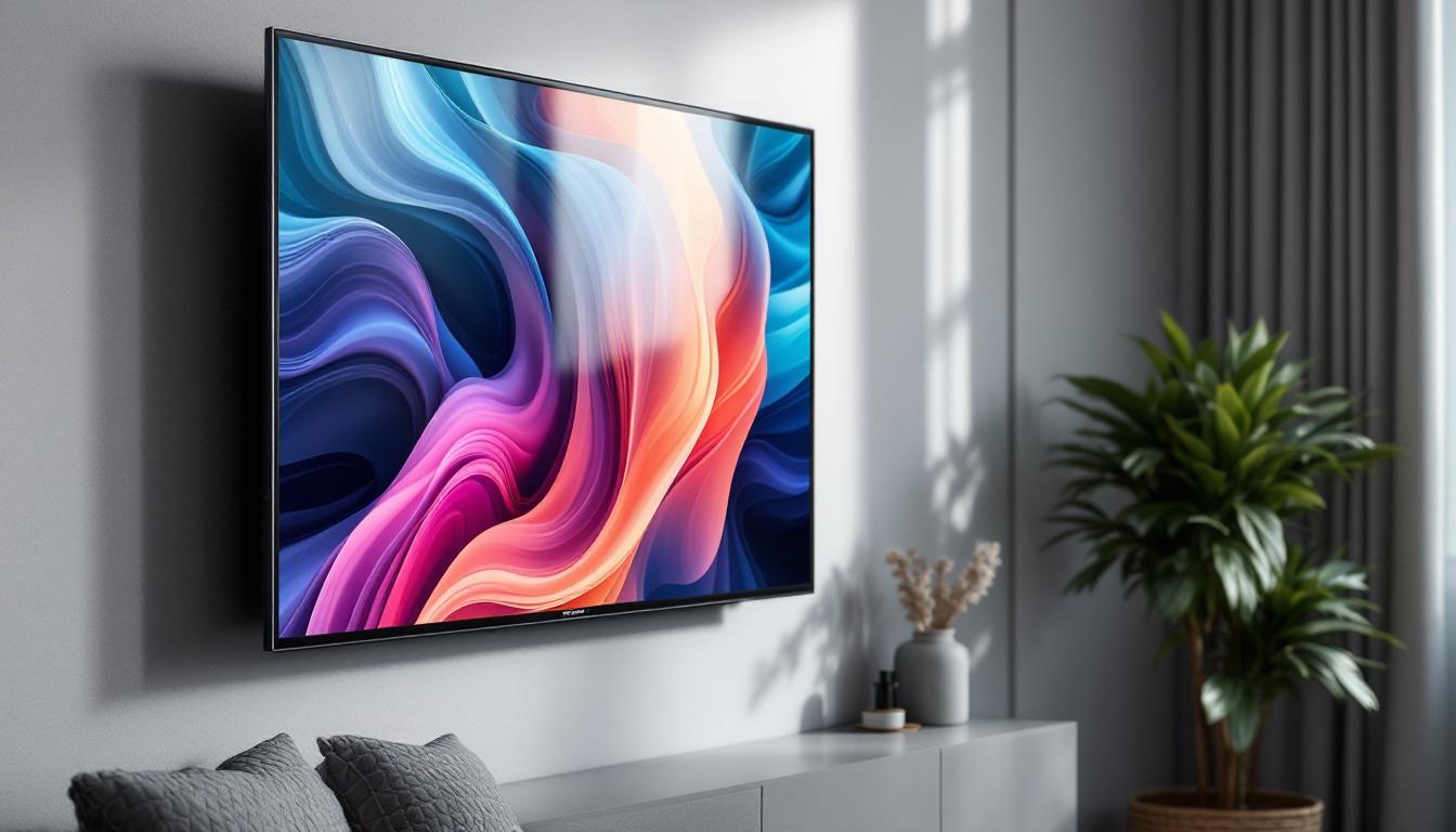 A photograph of a sleek 32-inch led tv mounted on a stylish wall