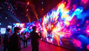 A photograph of a vibrant led display in use at a live event or installation