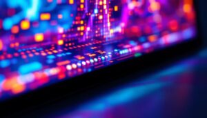 A photograph of a close-up of a vibrant custom lcd display showcasing its intricate details and led features