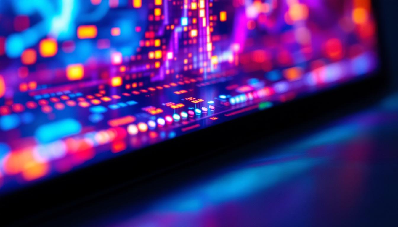 A photograph of a close-up of a vibrant custom lcd display showcasing its intricate details and led features