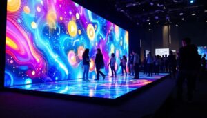 A photograph of a vibrant led floor screen in use at an event