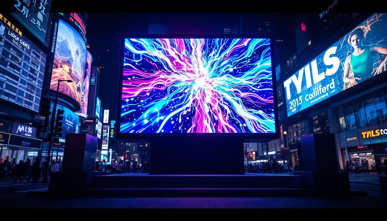 A photograph of a vibrant led display showcasing a dynamic