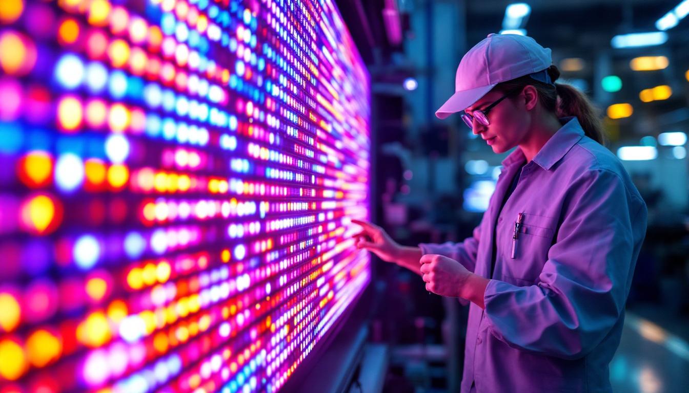 A photograph of a close-up view of a vibrant led display in action