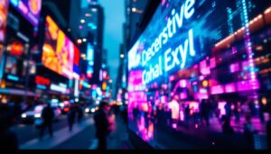 A photograph of a vibrant led display in action