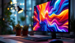 A photograph of a close-up shot of an led monitor displaying vibrant colors and sharp details