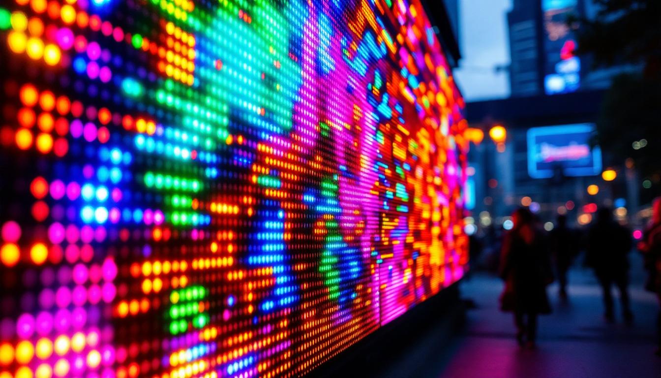 A photograph of a vibrant led display in action