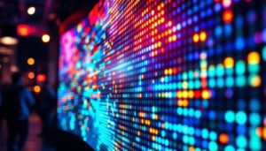 A photograph of a vibrant led display in action