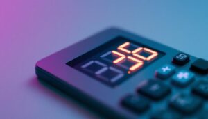 A photograph of a close-up shot of a calculator's led display