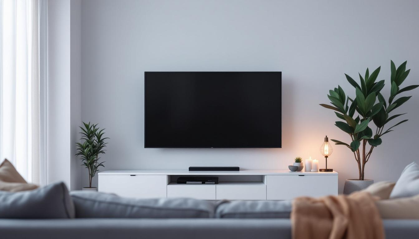 A photograph of a cozy living room setup featuring a modern led tv