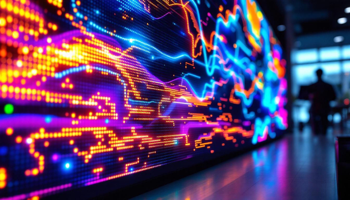 A photograph of capture a photograph of a vibrant led display showcasing dynamic colors and patterns