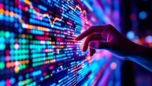 A photograph of a close-up shot of a vibrant led display in action