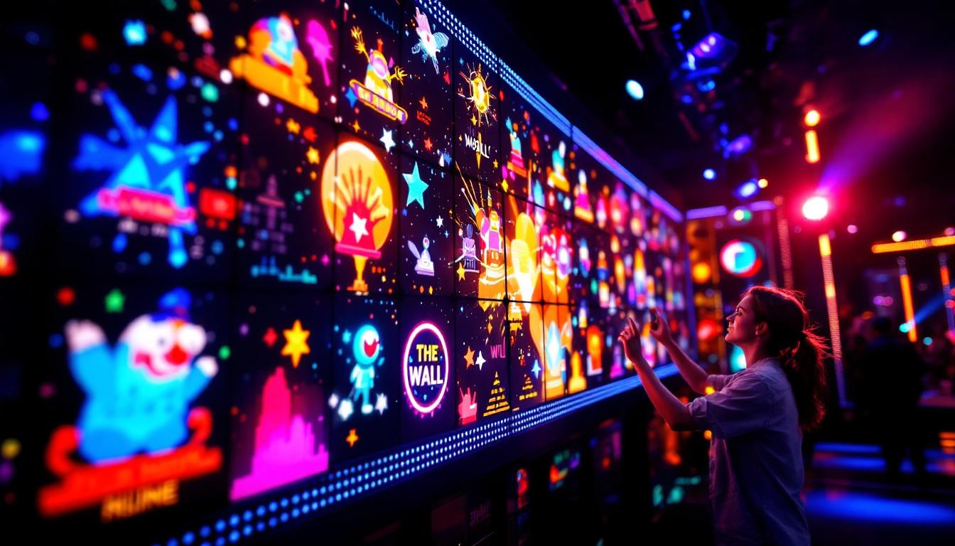 A photograph of a vibrant led display showcasing dynamic visuals and engaging graphics