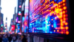 A photograph of a vibrant led display in action