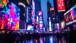 A photograph of a vibrant led display in action