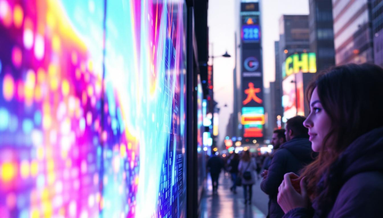 A photograph of a vibrant led display in an urban setting