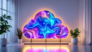 A photograph of a vibrant led display in a modern setting