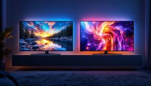 A photograph of a side-by-side comparison of a plasma tv and an led tv