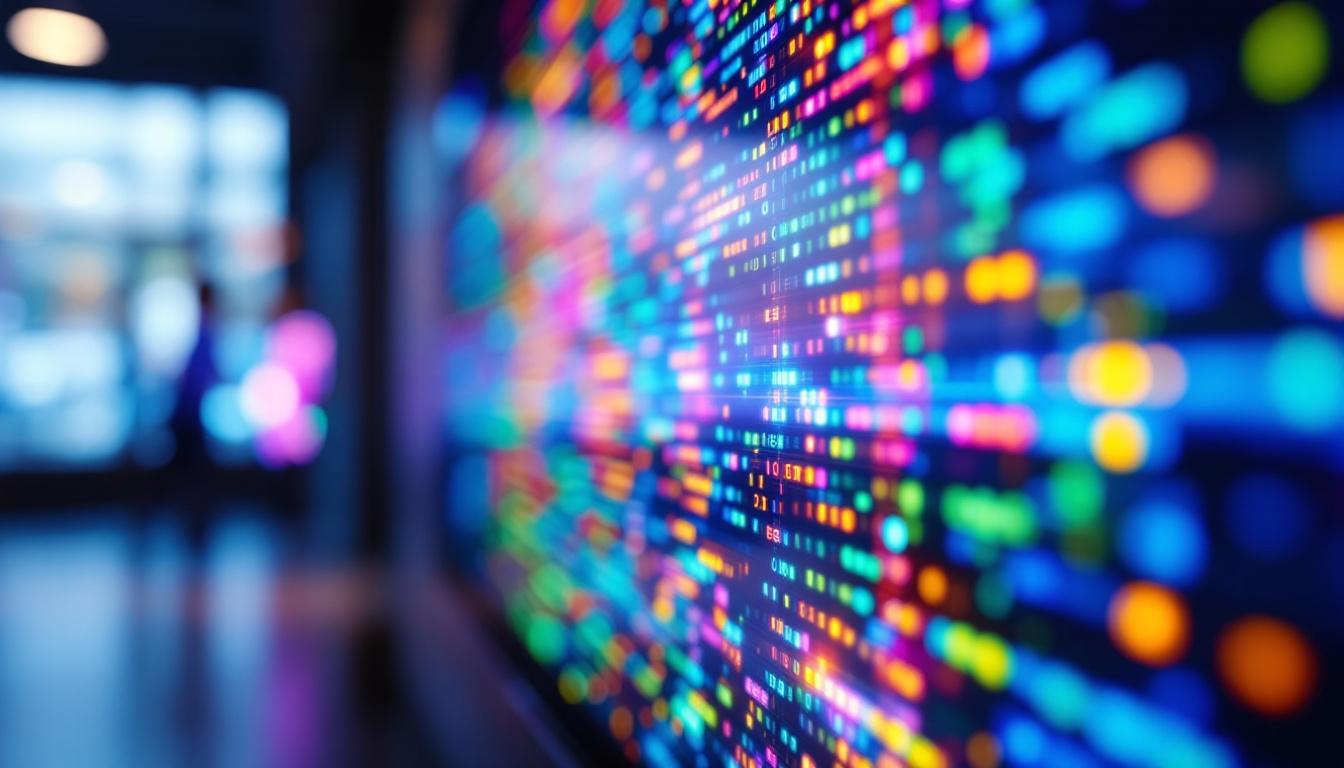 A photograph of capture a photograph of a close-up view of a vibrant led display screen showcasing a colorful