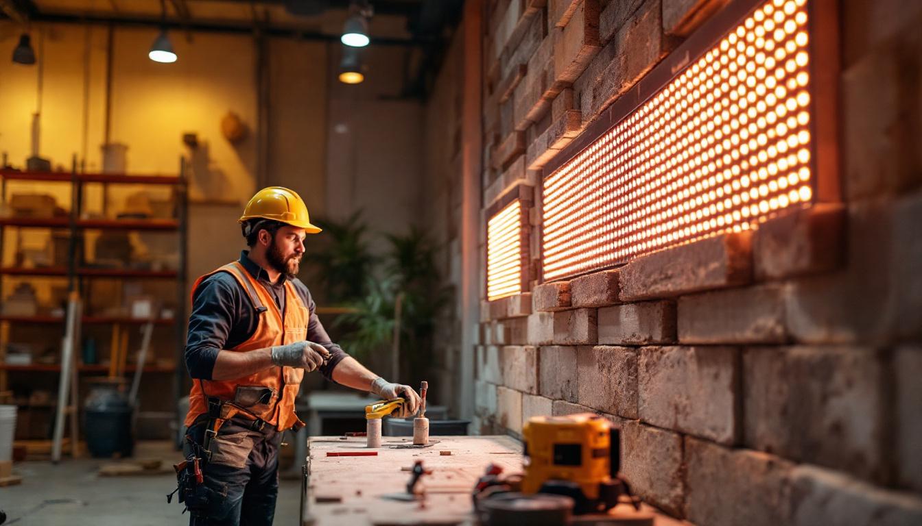 A photograph of a skilled craftsman constructing a block wall