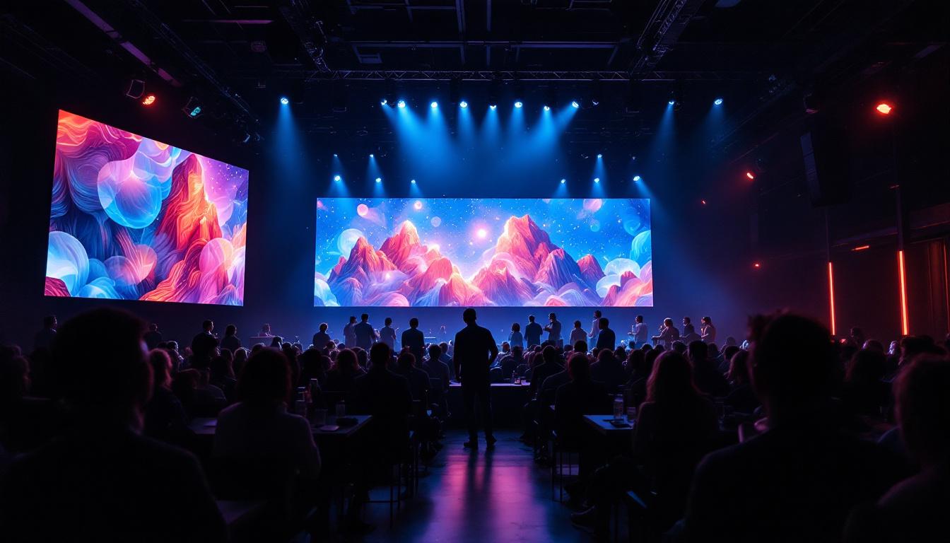 A photograph of a vibrant led display in a professional venue