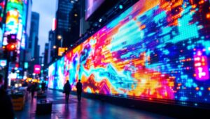 A photograph of a vibrant led display in action