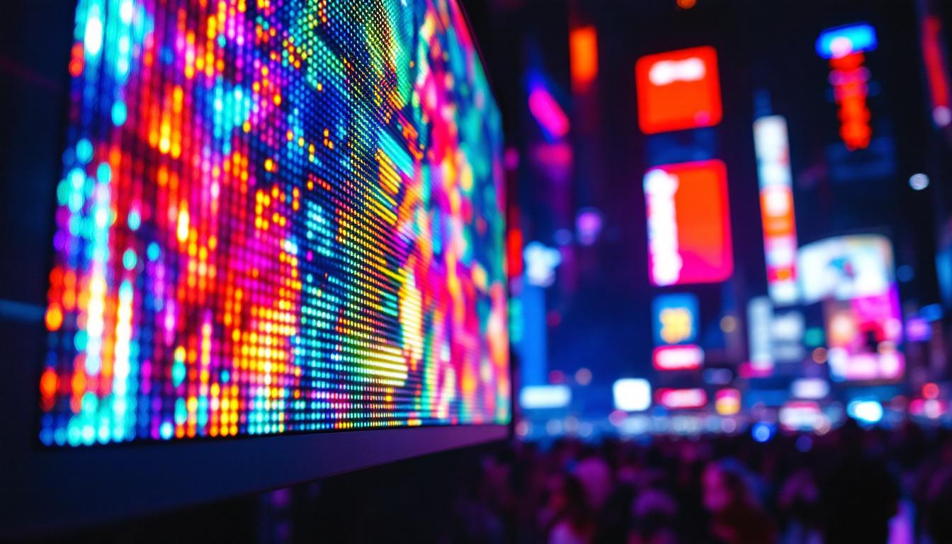 A photograph of a vibrant led display in action
