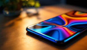 A photograph of a close-up view of a smartphone or device showcasing its always on display feature