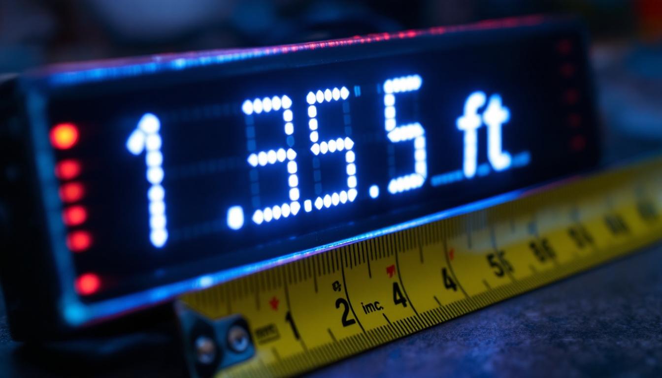 A photograph of a close-up shot of a digital led display showing the conversion of 1.5 feet to inches