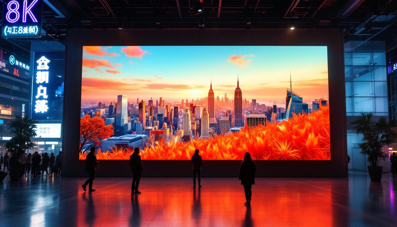 A photograph of a vibrant led display showcasing stunning 8k visuals