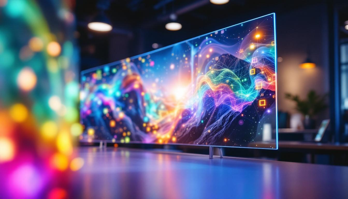 A photograph of a flexible transparent led display in use