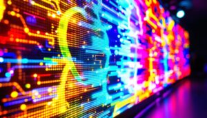A photograph of a vibrant led display in action