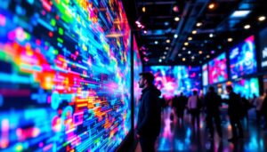 A photograph of a vibrant led display in action
