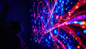 A photograph of capture a photograph of a vibrant led projection light in action