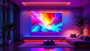 A photograph of a modern led display integrated into a stylish interior space