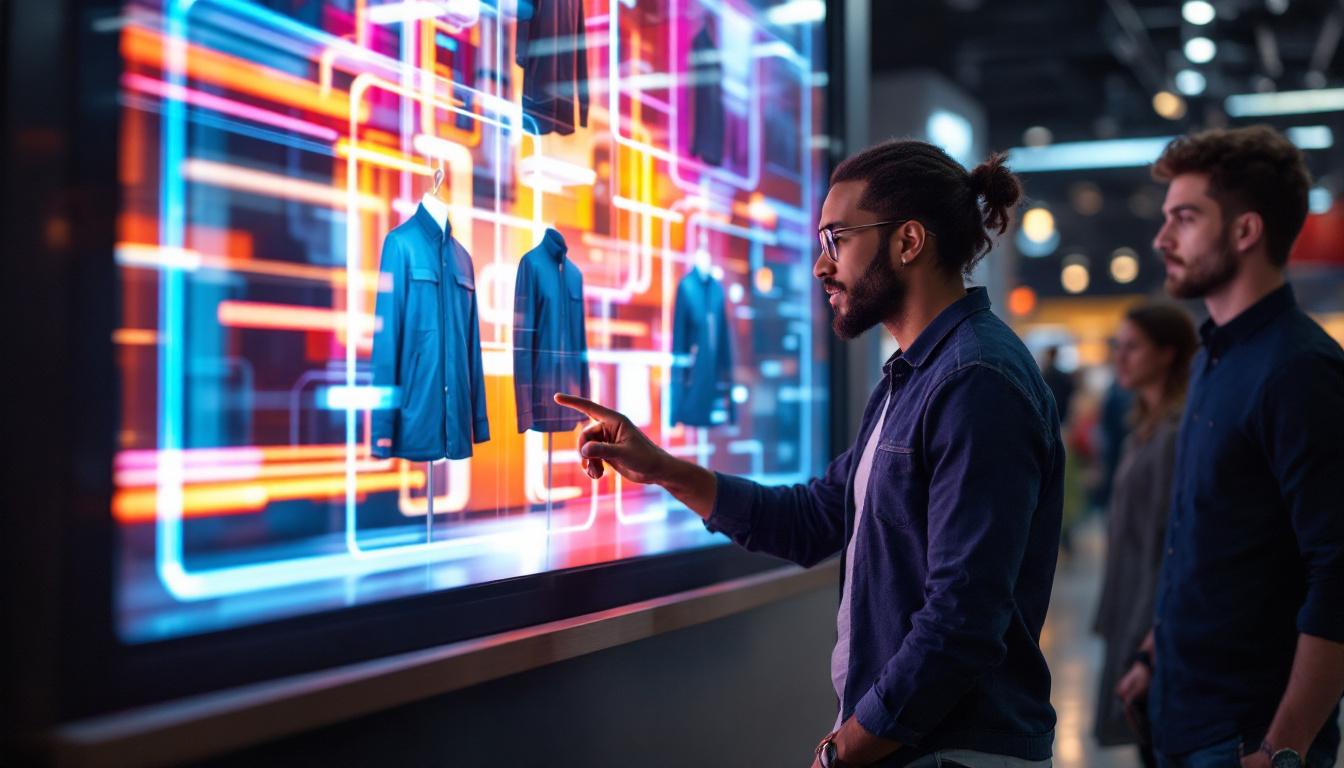 A photograph of a vibrant and engaging led display showcasing walls workwear products in a dynamic retail environment