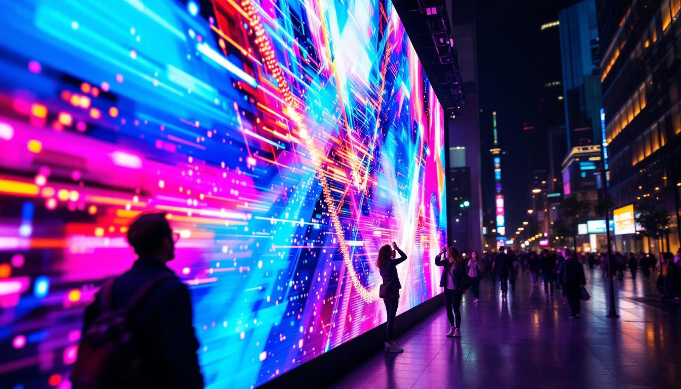 A photograph of a vibrant led display in an urban setting